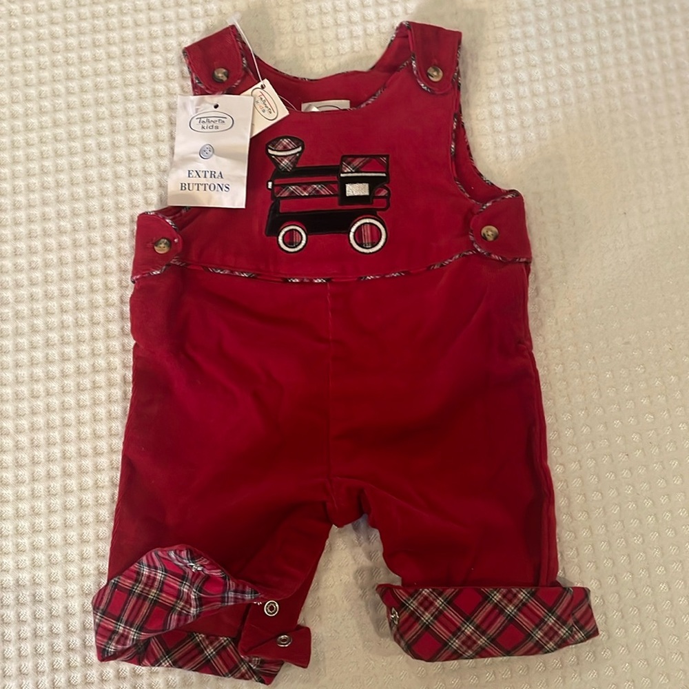 Talbots kids Newborn Train Red Corduroy Jumper Pants